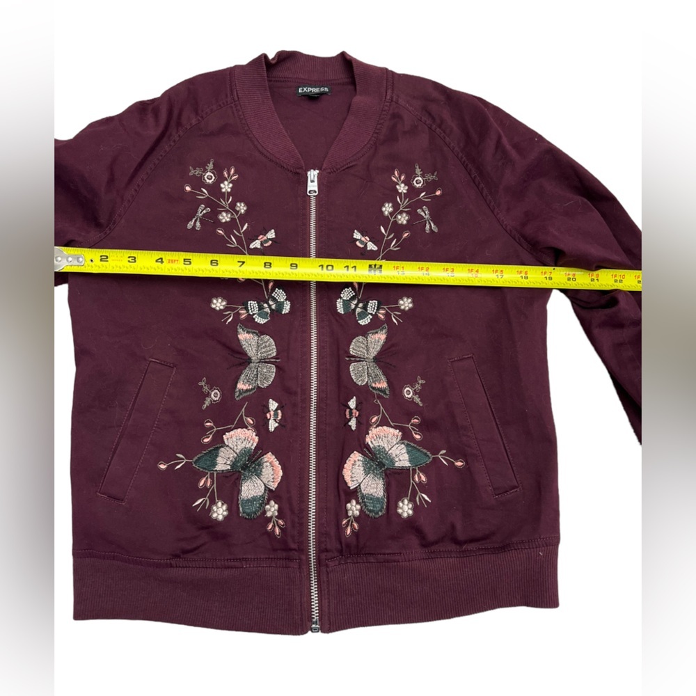 Express Burgundy Embroidered Bomber Jacket - Picture 7 of 10